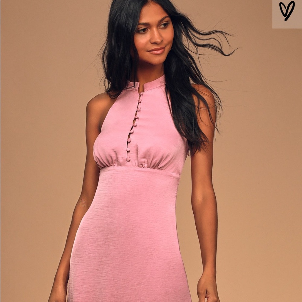 Lulu’s Mauve Pink Sleeveless Halter Midi Dress M